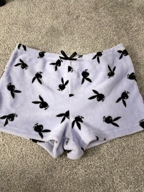 Y2K Fuzzy Purple Cozy Playboy Bunny Lounge Sleep Shorts Sz XL